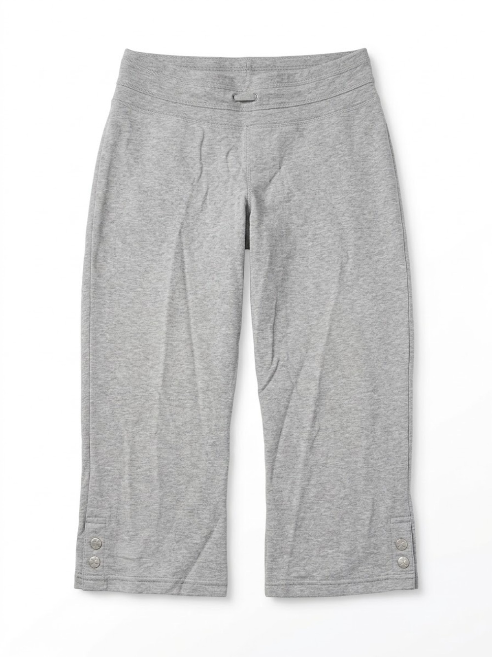DANSKIN Women's Heather Grey Cropped Sweatpants Button Hem Size Medium